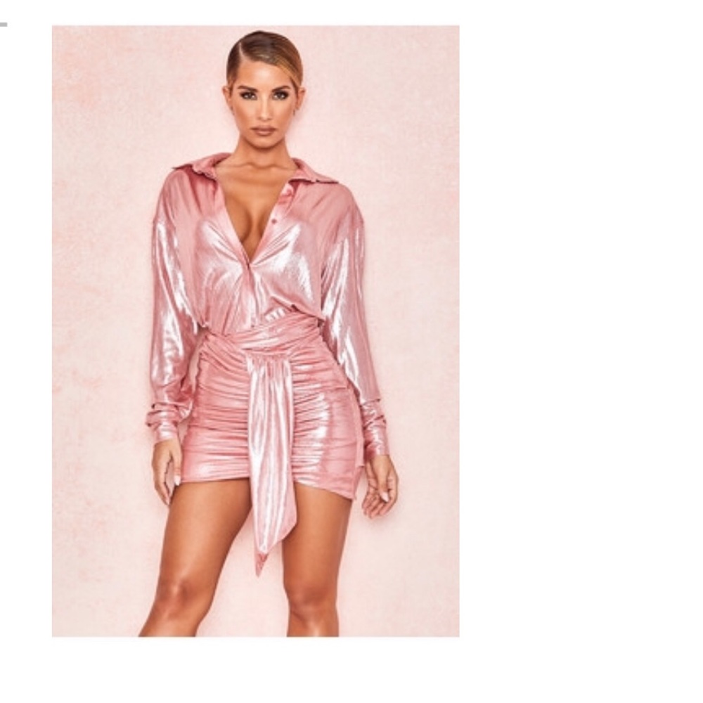 House of CB Pink Metallic Blouse and Skirt set